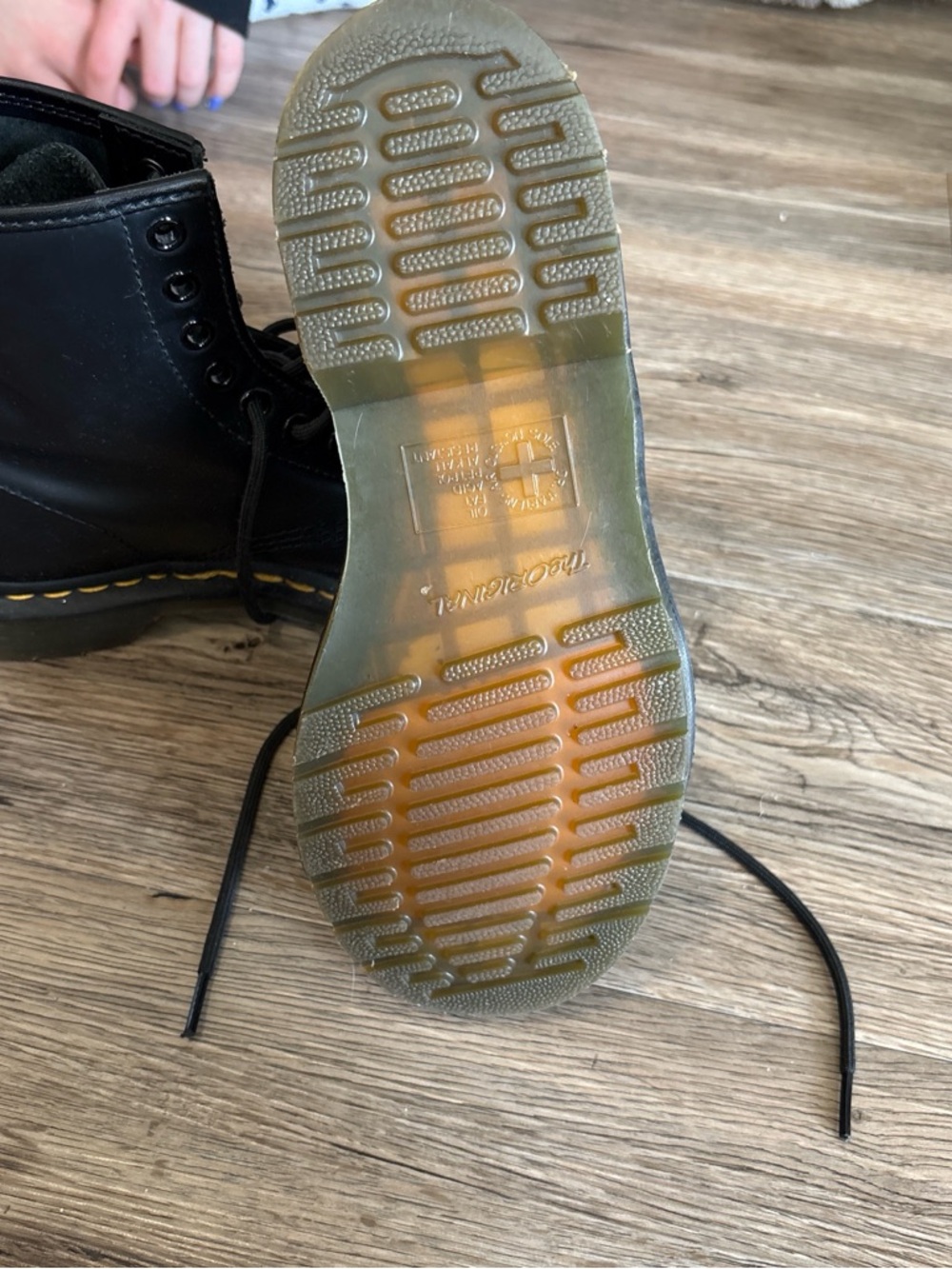 Dr. Martens Black Leather Lace-Up Boots with Yellow Stitching - Picture 3 of 4